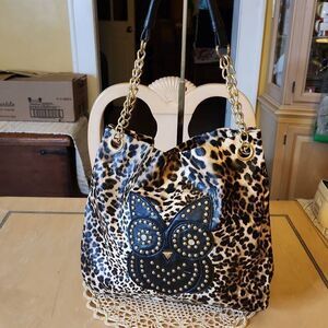 Leopard print and black owl shoulder bag